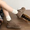New Winter Women Faux Suede Short Boots Lace Up Female Casual Shoes Soft Camel Suede PU Upper Flat Sole Ankle Boots Solid Color