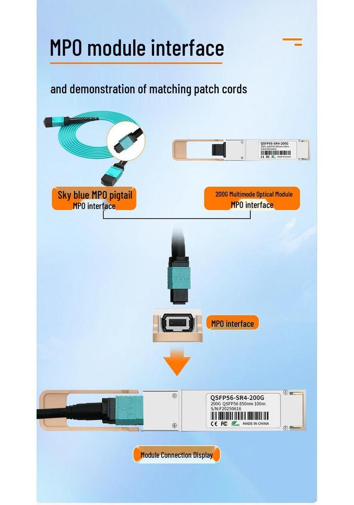 200G QSFP56-200G-SR4 Multimode Optical Module, Compatible with Mellanox, NVIDIA, and H3
