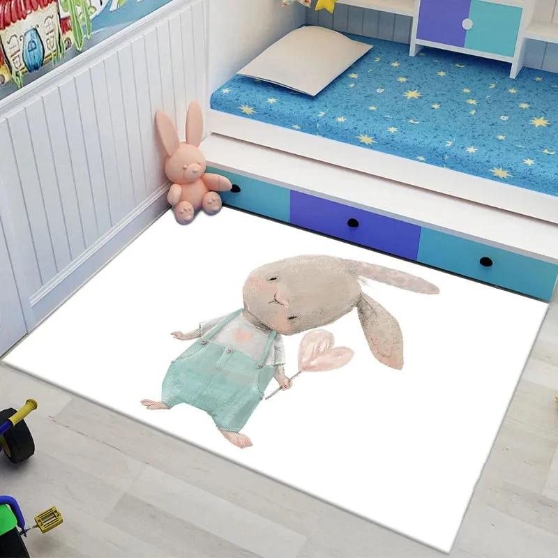 Bunny Carpet For Easter Living Room Decor Lovely Cartoon Rabbit Print Crawling Mat Doormat Area Rug Bedroom Bathroom Floor Mats