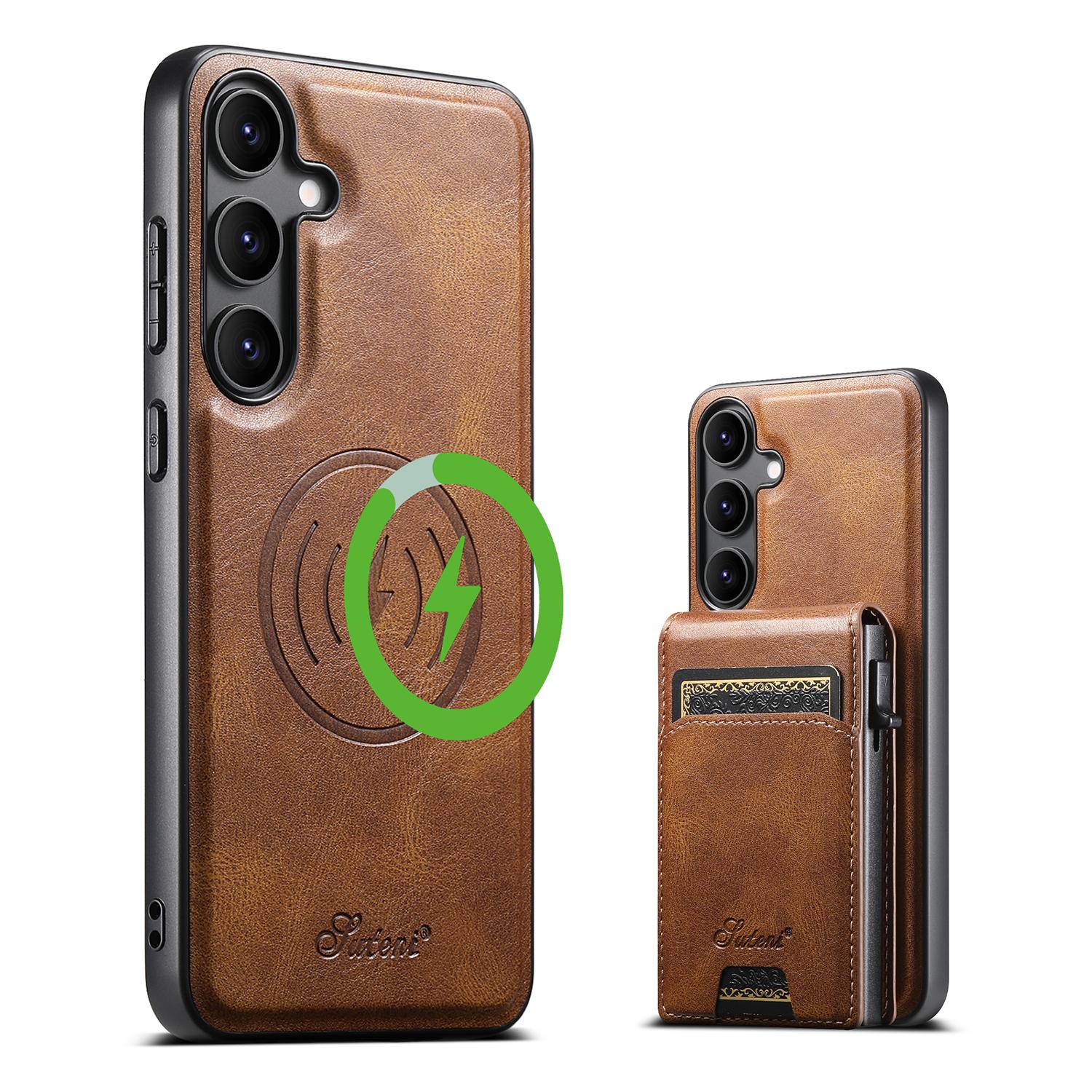 

Для Samsung Galaxy S25+ Магнітний чохол Воскова текстура Слоти для карток Шкіряна задня кришка для телефону Brown