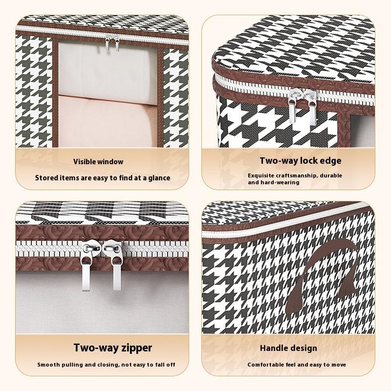 Visible Large Capacity Storage Box Portable Household Clothes Organizer With Handles Foldable Dustproof Quilt Zipper Container