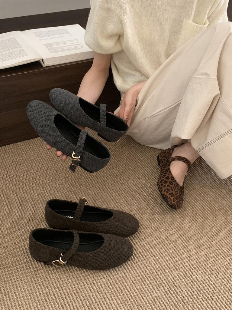 JB JIABAO Jiabao 2025 New One-word French Retro Leopard Print Light Mouth Flat-soled Single Shoes with French Style