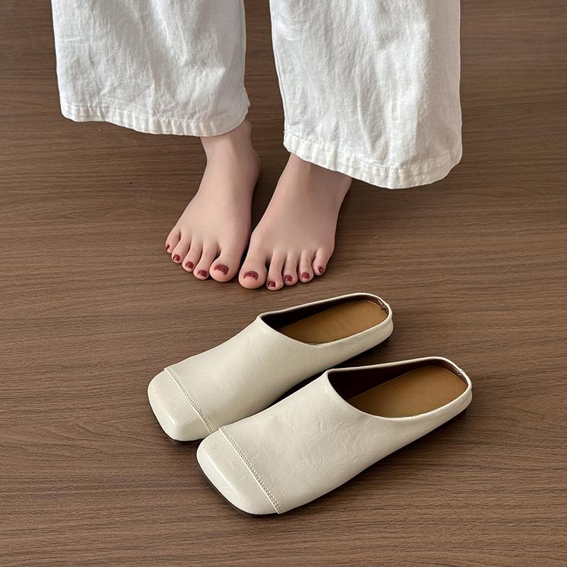 

Fashion Solid Color Flat Slippers Women s Fashion Square Head Splicing Deep Mouth Set Foot Soft Sole Non-slip Low Heel Shoes 36