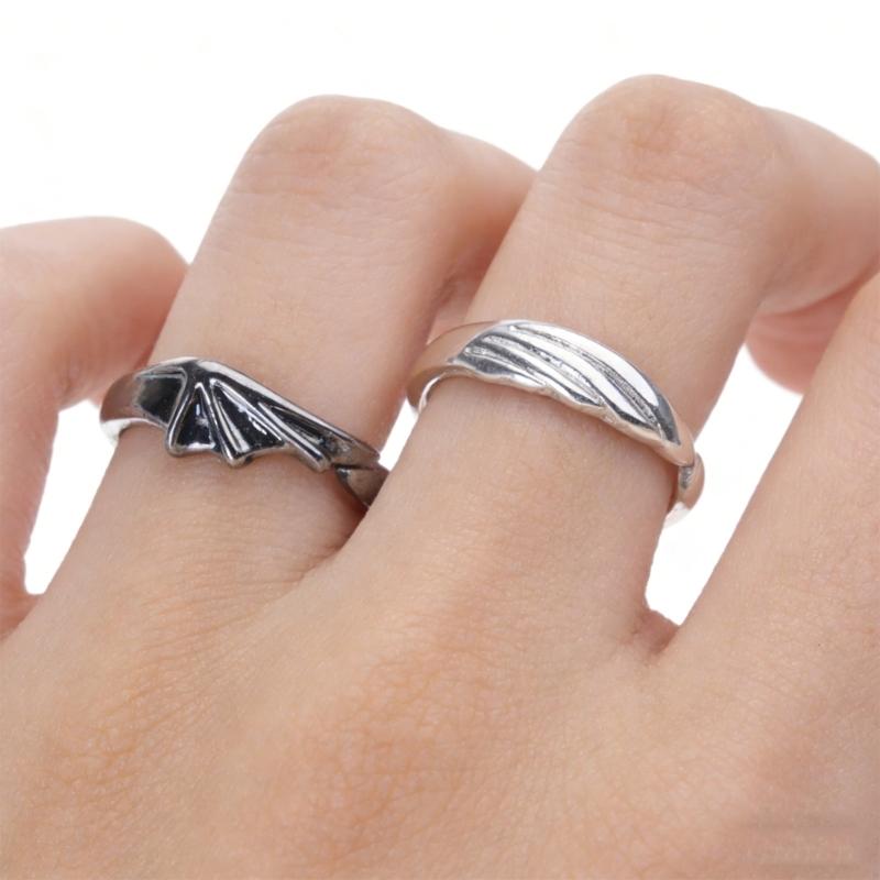 2Pieces Angel & Devil Couples Matching Ring Set Simplicity Adjustable for Women Men Engagement Marry Anniversary Lover