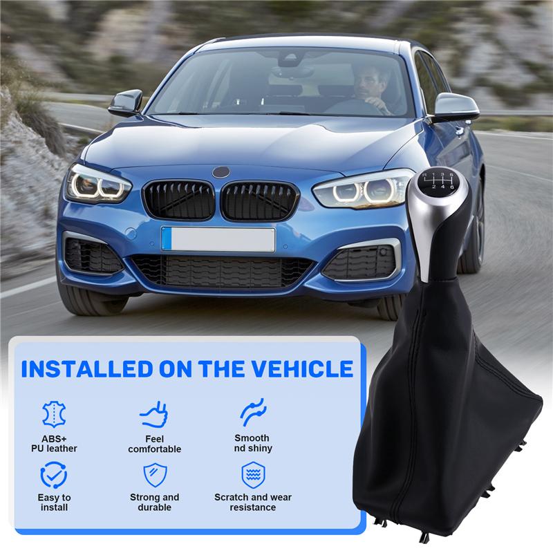 A03Z-Car 6 Speed Manual Gear Lever Stick Shift Knob With PU Leather Dustproof Boot For BMW 1 3 Series F20 F21 F30 F31