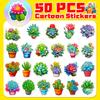 50 Succulent Stickers New Cartoon Ins Wind Succulent Story Series Plant Flowers Graffiti Hand Account Stickers