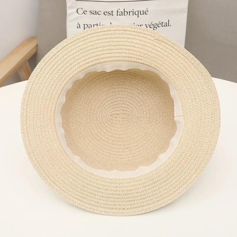 New Wide Brim Lady Classic Bowknot Straw Hats Outdoor Child Breathable Beach Hat Fashion Women Summer Sun Protection Panama Cap