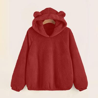Women's Fashion Long Sleeve Solid Color  Fleece Hooded Warm Sweater Sweatshirt