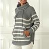 Women's Fashion Loose Classic Warm Winter Striped Turtleneck Long Sleeve Knit Sweater