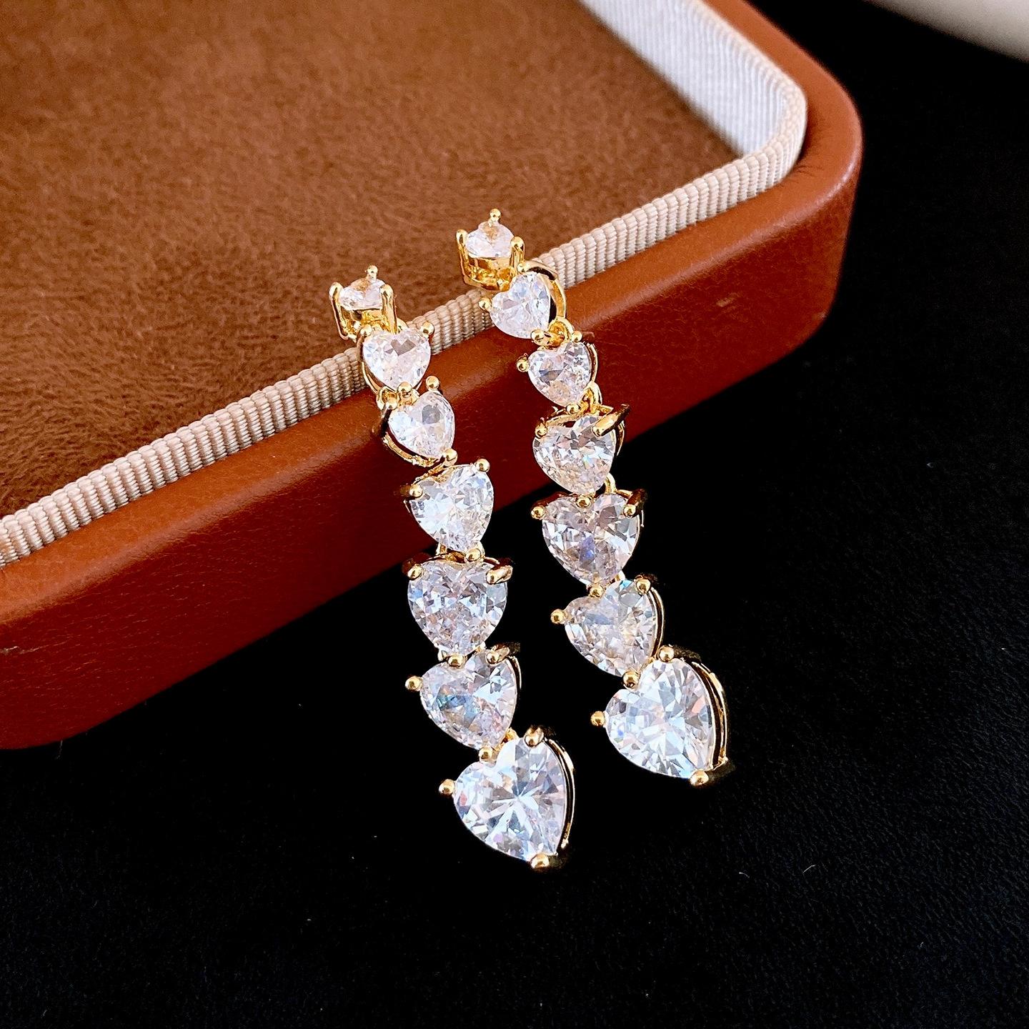 European and American cold wind zircon love fringed earrings earrings exquisite earrings