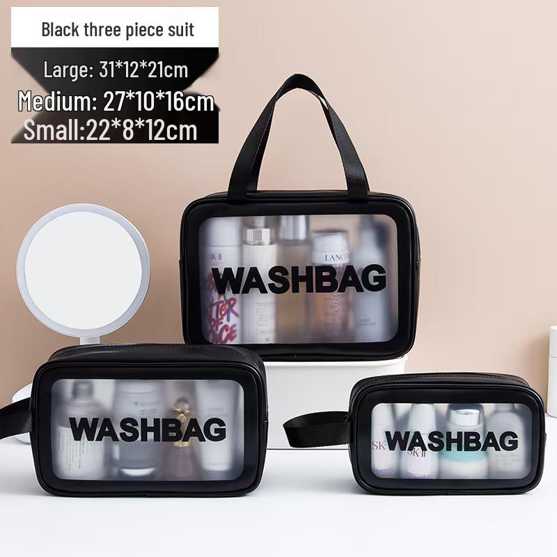 Trendy Large-Capacity PU Makeup Bag Set: Portable Three-Piece Cosmetic Organizer