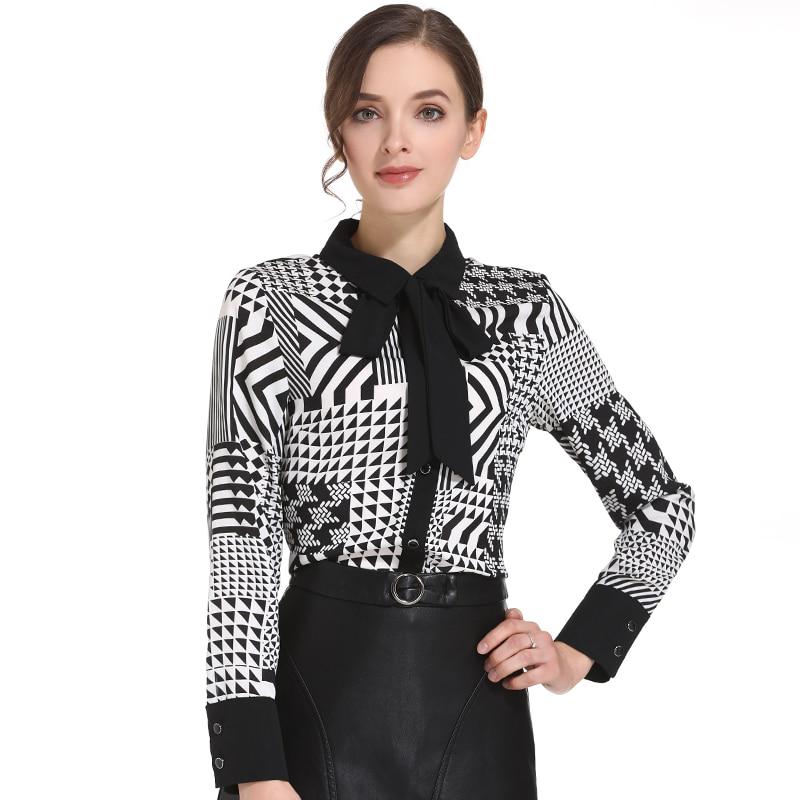 

SURWENYUE модная шифоновая элегантная офисная блузка с воротником-бабочкой и принтом сзади, женские рубашки с длинными рукавами XXL чёрный