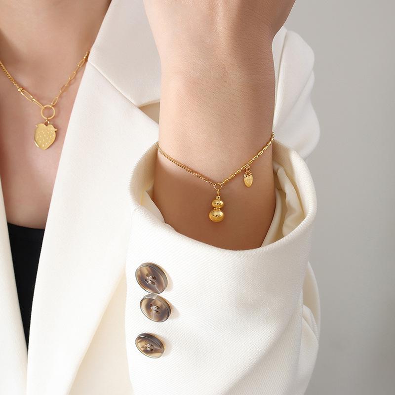 Niche Casual Style Small Gourd Pendant Lucky Oval Piece Design Necklace Bracelet Anklet Jewelry Set