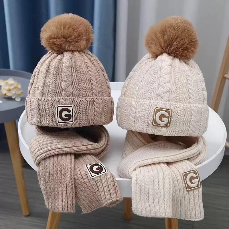 Children'S Two-Piece Hat And Scarf Set For Autumn And Winter Boys And Girls Knitted Scarf Warm And Versatile Woolen Hat