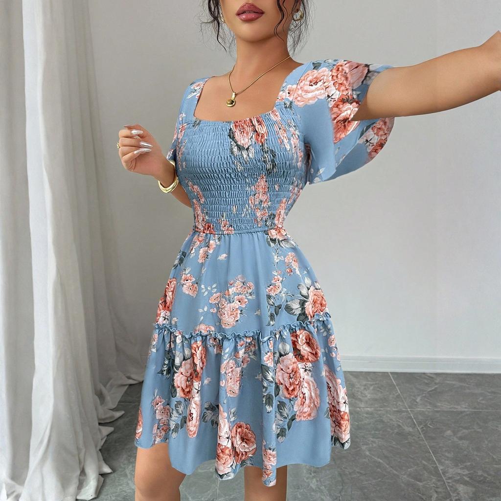 Women's Dress Casual Flowy Dresses R-neck Vocation Boho Beach Sundress