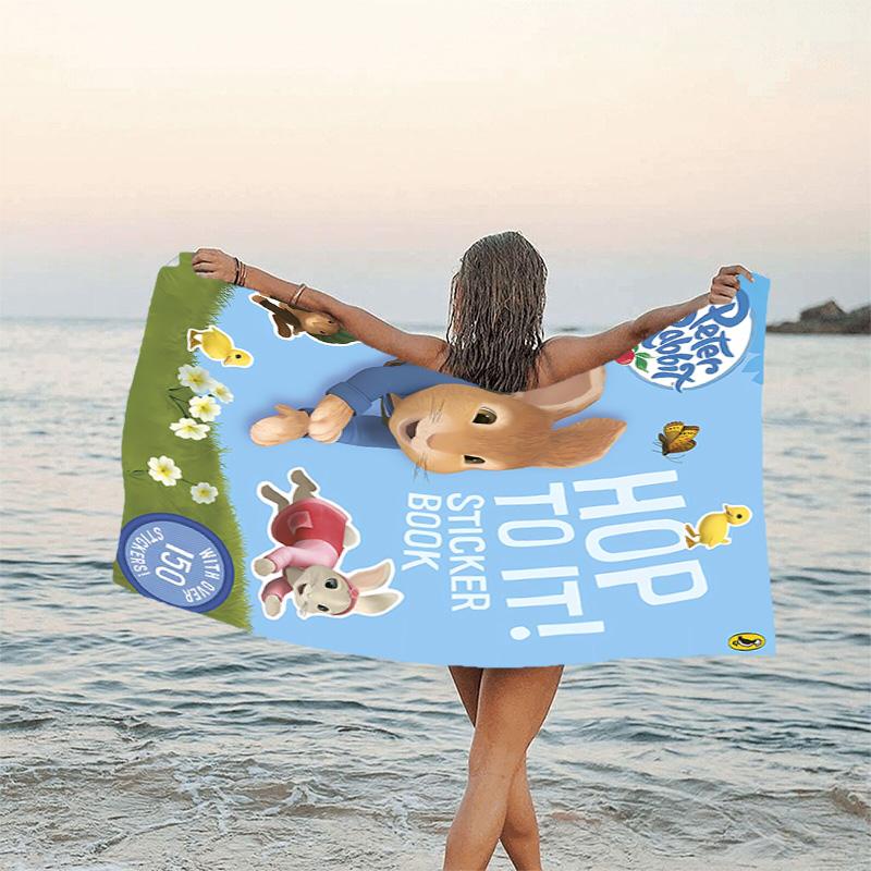 1pc Peter Rabbit2 Beach Towel, Beach and Seaside Swimming Pool Equipment, Fashion Pattern, Rectangular, Travel Essentials
