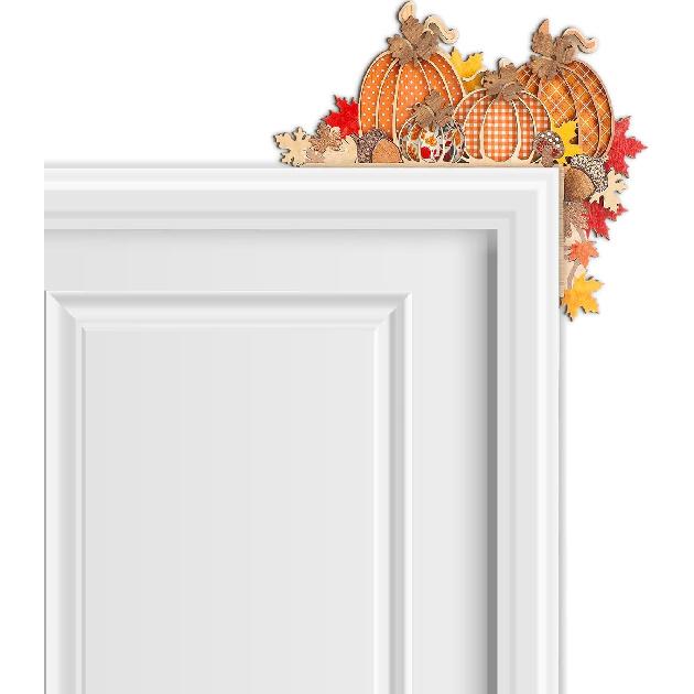 Fall Pumpkin Door Topper 10 x 10 Autumn Door Frame Corner Decor Thanksgiving Wood Pumpkin Signs Wall Decor for Kitchen Cabinet Window Corner Home