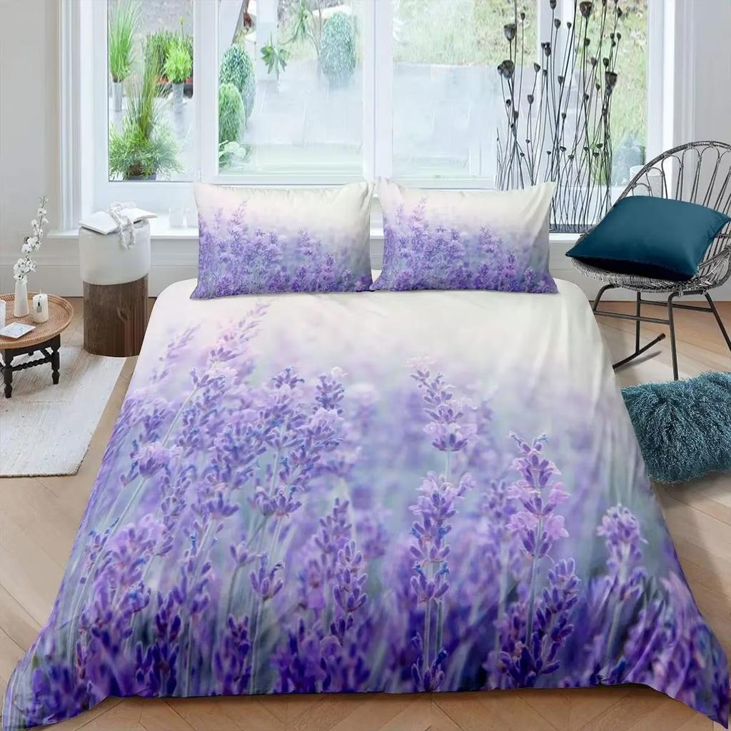 Lavender Soft Duvet Cover Set Lavender Decor Twin Quen Warm Comforter Cover featuring Pilowcases Girl Adult People Purple Comfortable Quilt Covers