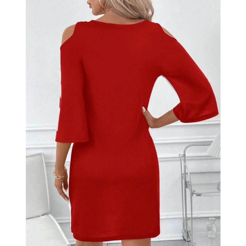 YYFS Women's Fashion Summer Spring Flower Pattern Print 1/2 Sleeves O-Neck High Waist Casual Dresses