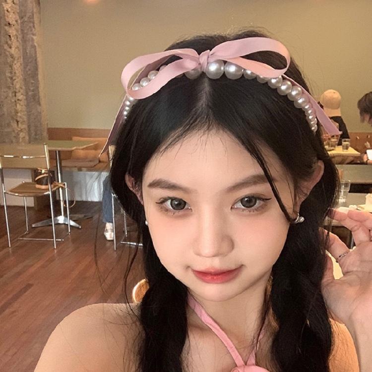 Long Ribbon Hairband Plain Color Bowknot Headband for Woman Makeup Wash Face