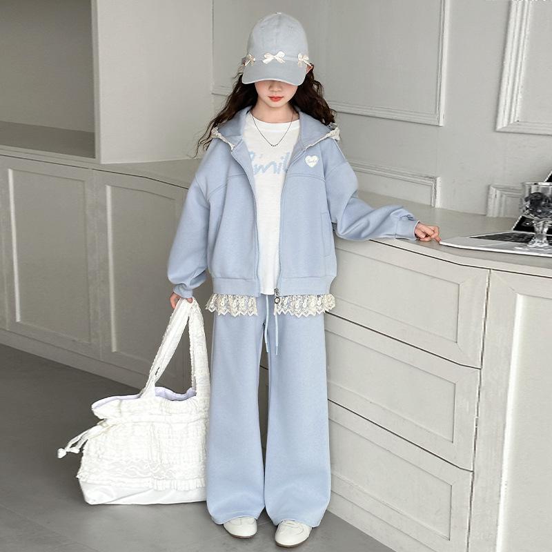 

Модний кардиган для великої дівчинки 2025 року, спортивний костюм-двійка - весна/осінь 150 cm синій