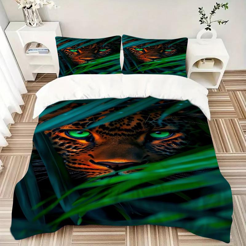3PCs Leopard Print Design Cover Set, Breathable Fabric, Machine Washable (1 Duvet Cover + 2 Pillowcases) (Without Quilt) yy250911085