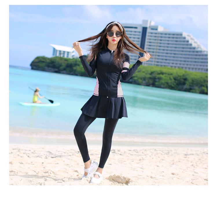 Women's Korean Style Long Sleeve Wetsuit - Sun Protection, Quick Dry, Snorkeling & Surfing Split Zipper Suit with Jellyfish Protection.