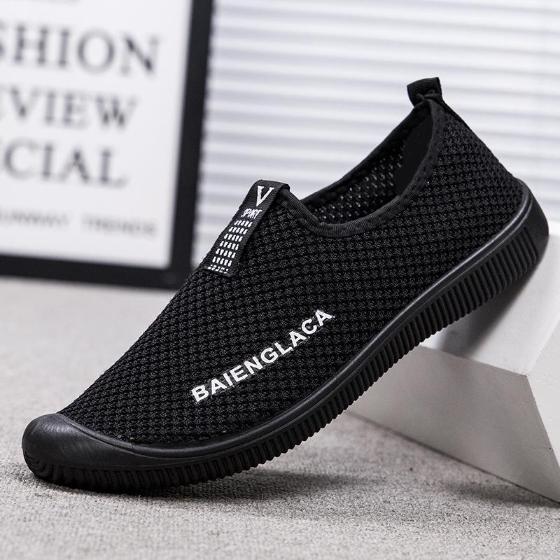 

Men s shoes spring flying woven shoes fashion hollow mesh shoes Korean version breathable men s casual shoes mesh one pedal shoes 39
