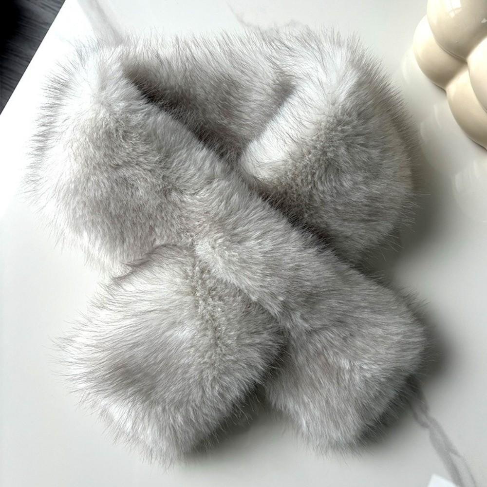 Fashion Double-sided Cross Scarf Thicken Neck Protection Neck Scarf Faux Fox Fur Neck Warmer Women Girl