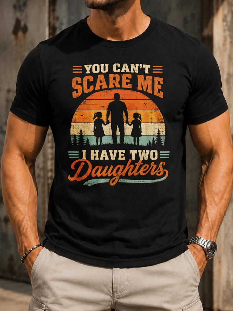 You Cat Scare Me I Have Two Daughters Bold Distressed Sunset Silhouette With Forest Accents And Unisex All Tshirt