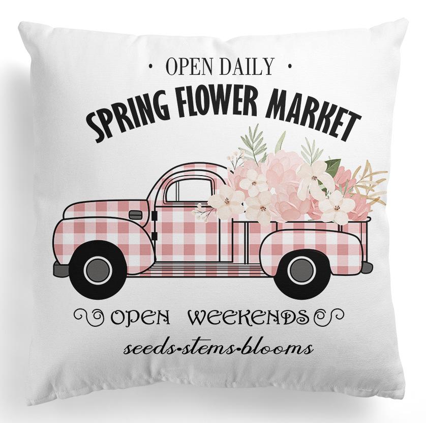 New Spring Flower Pillowcase Easter Bicycle Small Truck Peach Leather Velvet Printed Home Pillowcase