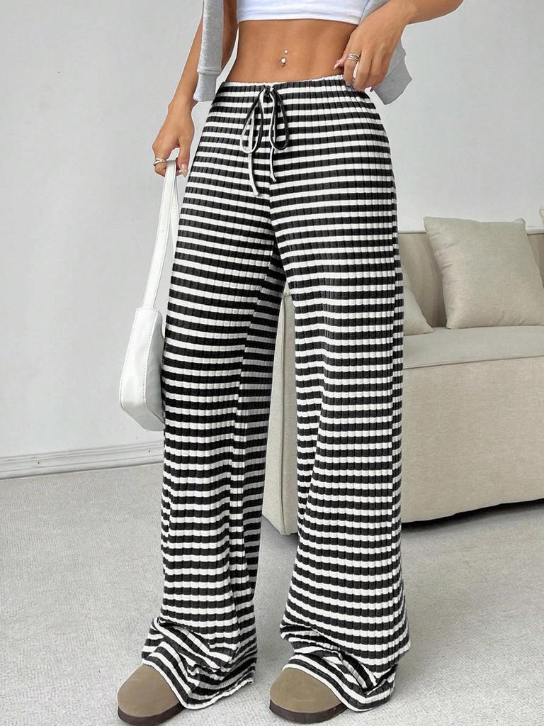 2026 Autumn/Winter Women's Casual Striped Cotton Drawstring Pants
