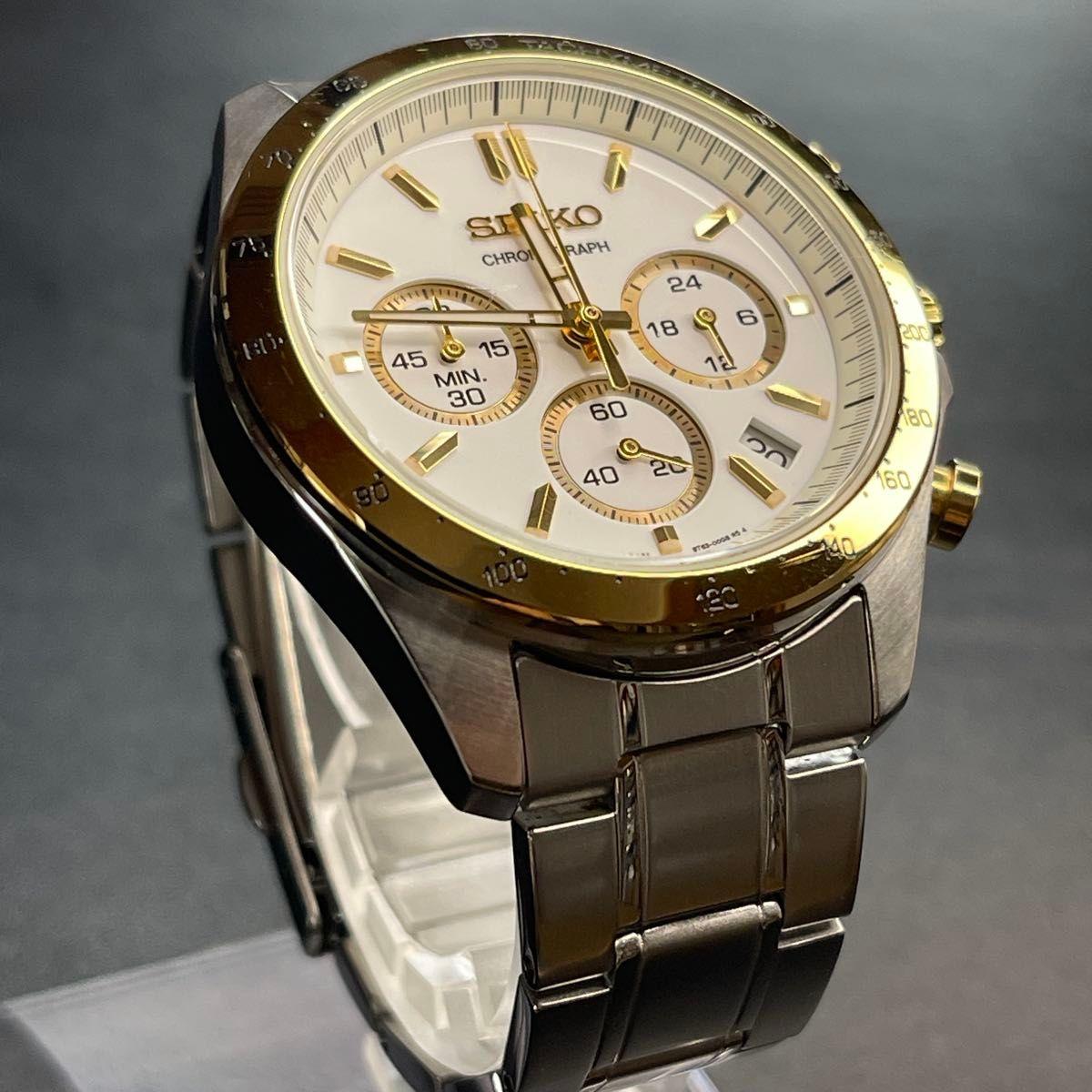 SEIKO Chronograph Men s Watch White Dial Gold [Good condition/1.5 years left in warranty]