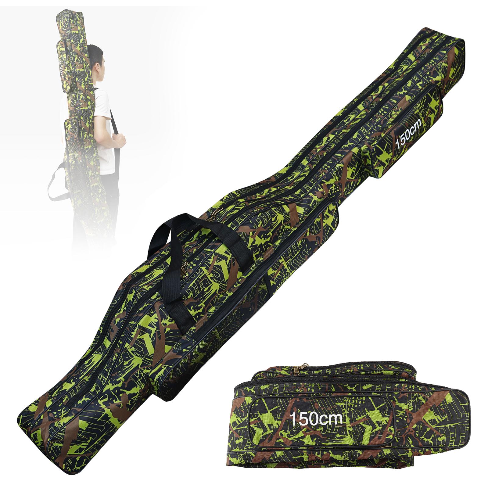 2 Layers  59.05 inch Foldable Oxford Fishing Pole Carry Bag, Portable Shoulder Camouflage Fishing Rod Reel Tackle Storage Case