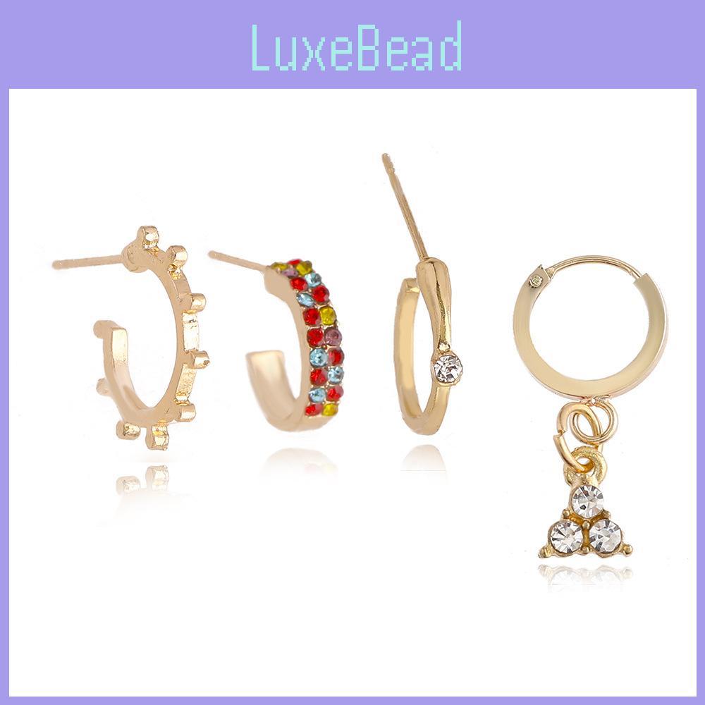 Alloy Contemporary Gold Rhinestone Geometric Stud Earrings Set Women For