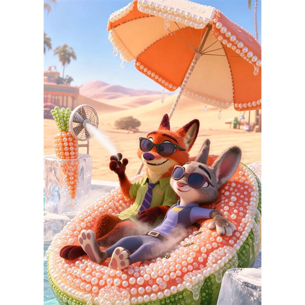 

Disney Pearl Painting Zootopia Nick and Judy Handmade DIY Pearl Gem Painting Pictures Crafts Special Shape Home Wall Decoration 30x40