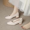 Woman Elegant Summer French Square Toe High Heels Mary Janes Female Retro Casual Shoes Low Heeled Soft Soled Ladies Shoes