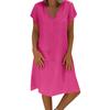Dames Casual Kleur Knielengte Jurk V-hals Pullover Losse Korte Mouw Jurk