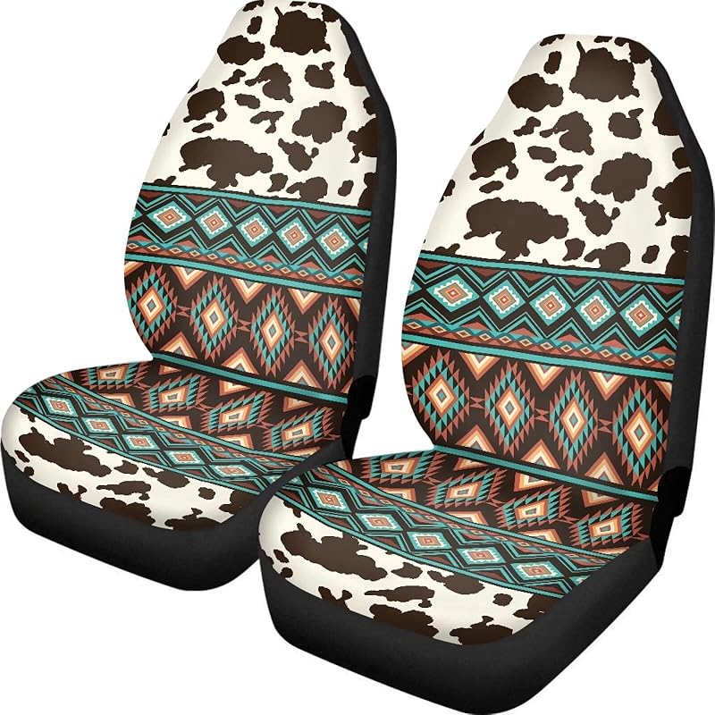 Dreaweet Navajo Print Car Seat Covers for Men Women Southwest Pattern Front Seat Protector Cover Full Set of 2pc Universal Size for Car, Truck or