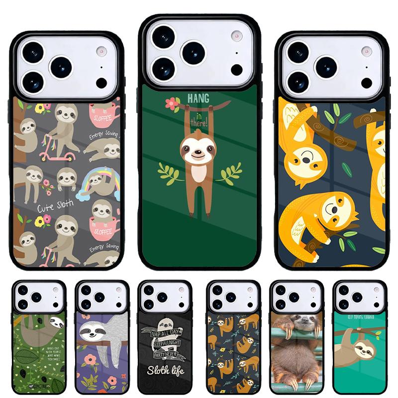 Kawaii Cute Sloth Hang Phone Case for iPhone 17 16 15 14 13 Pro Max Back Cover for 12 11 Pro Coque