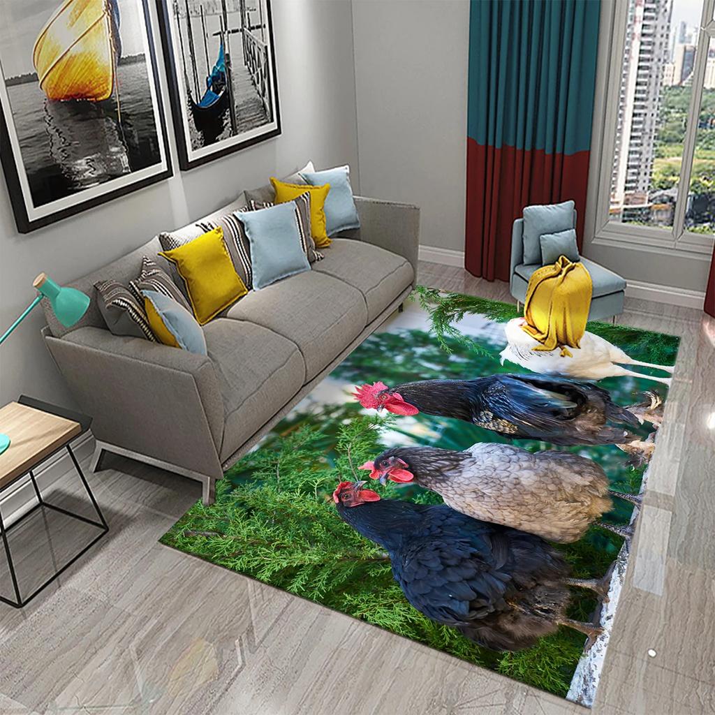 3D Kawaii Niedlicher Hühnermuster-Druckteppich für Küche Wohnzimmer Schlafzimmer Rutschfest Saugfähig King Size Teppich für Heimdekor