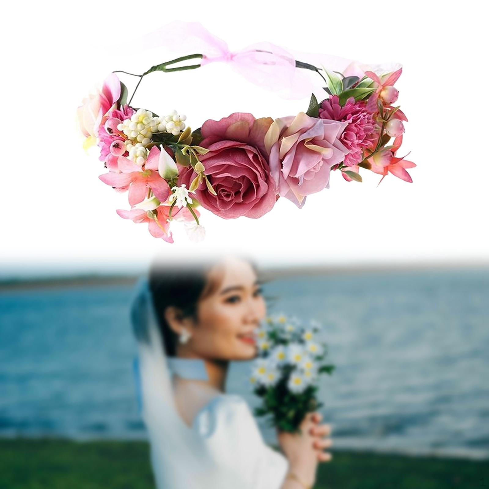 

Flower Headband, Floral Wreath with Adjustable Ribbon Hairband, Bride , Headdress for Weddings Type7 A_23cm Diameter