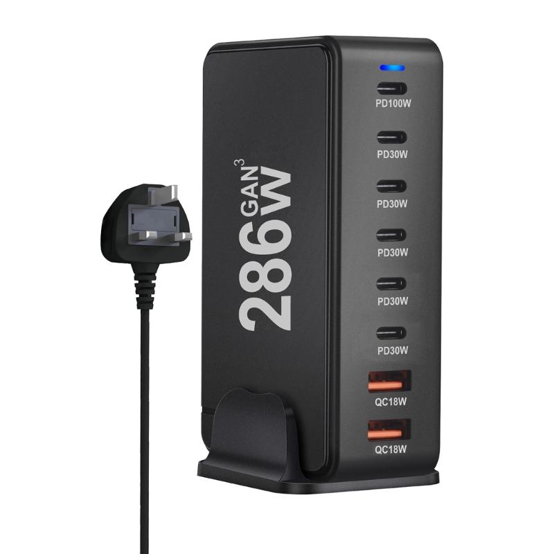 Multiports Charging Station with 286W Output, 6 USB C and 2 USB Slot Desktop Charging Holder Stand for Tablet Phones