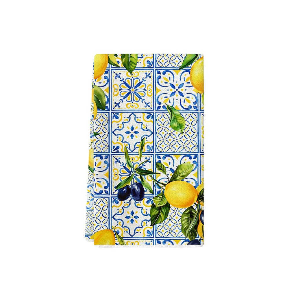 Strofinaccio da Cucina Limone Blu - Girasole ad Acquerello e Strofinaccio per Piatti in Porcellana Blu per Arredo Casa e Bagno