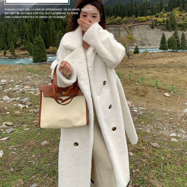 Winter Warm Thick Faux Fur Coat Women Long Trench Jacket Faux Mink Fur Collar Eco Friendly Outerwear