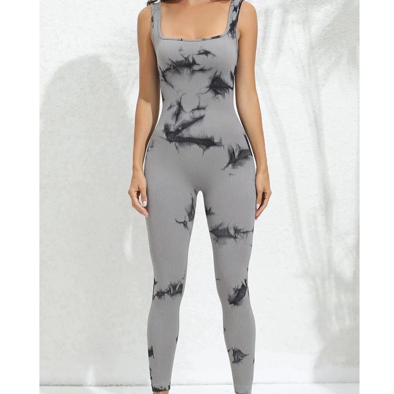 New Seamless Tie Dye Jumpsuit Yoga Suit Sleeveless Camisole Pants Sports Jumpsuit Yoga Jumpsuit Women