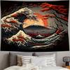 Oriental Seascape Wall Decor Japanese Ukiyoe Wave Tapestry Headboard Aesthetic Room Decoration Background Cloth Room Decorating