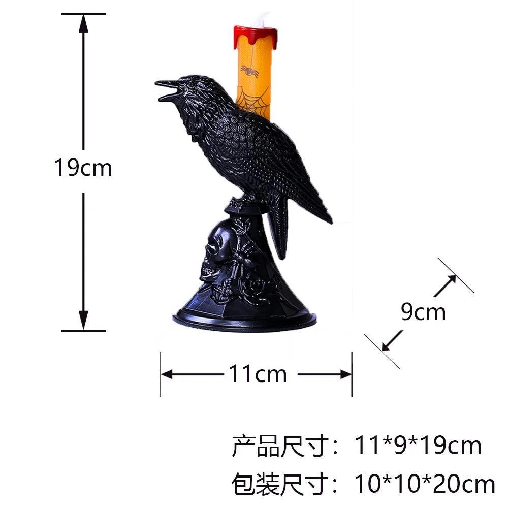Creative Evil Black Crow Statue Glowing Candlestick LED Candles Lights Halloween Home Decorations Table Lamp Scary Ornaments