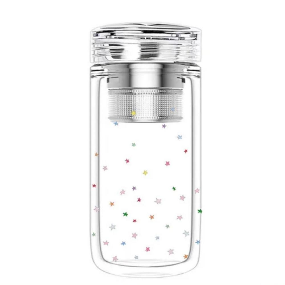 Starlight Star Glass Water Bottle With Tea Infuser Double Wall Glass Tea Cup 301-400ml