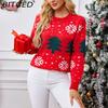 BITCED Christmas Red Sweater Autumn/Winter Women's Christmas Tree Jacquard Pullover Knit Sweater
